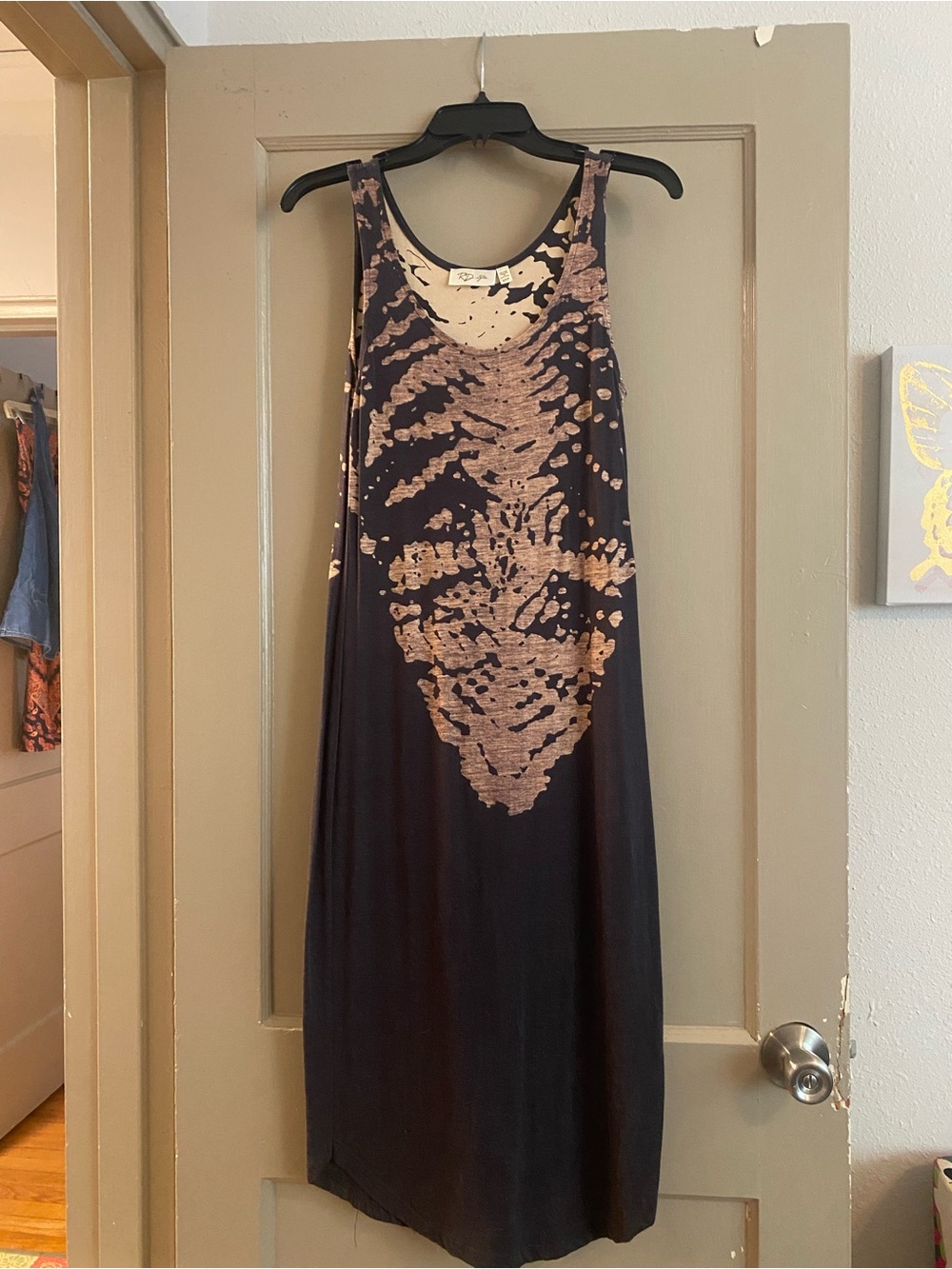 Sleeveless Black Dress with Metallic Copper Print